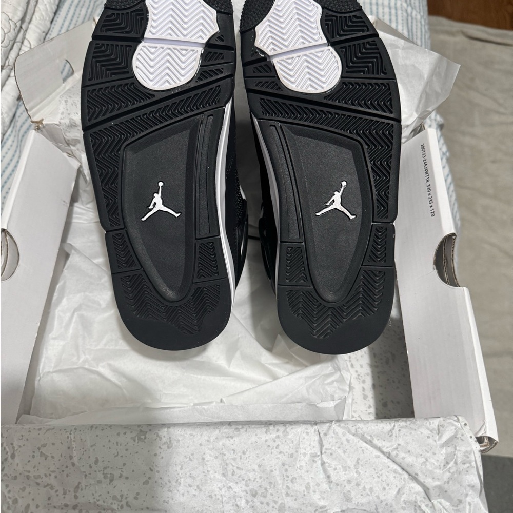 Black and White Jordan 4 Sneakers - Picture 3 of 6